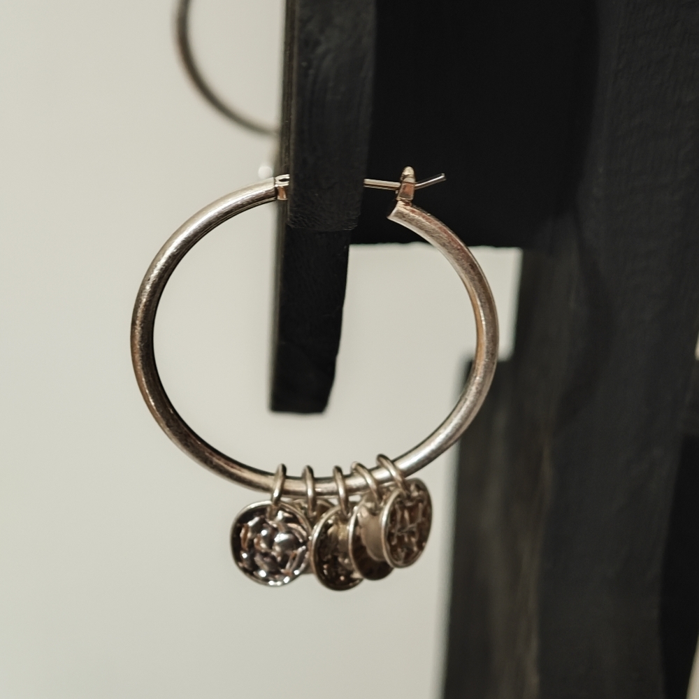 Robert Lee Morris SOHO Shaky Coin Silver Tone Hoop Earrings